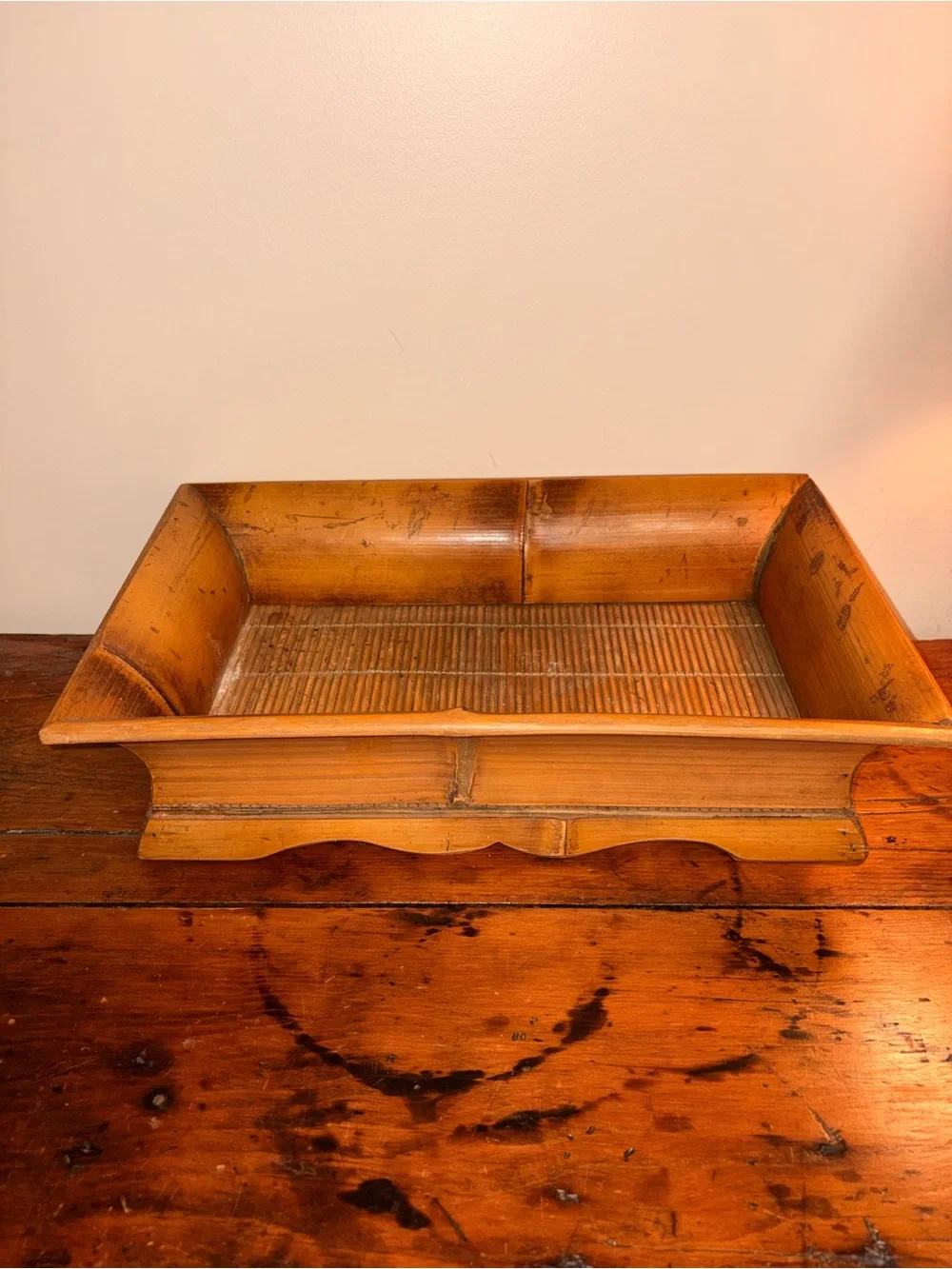 Wood Toned Decorative Bamboo Serving Tray - Natural Brown Centerpiece Display